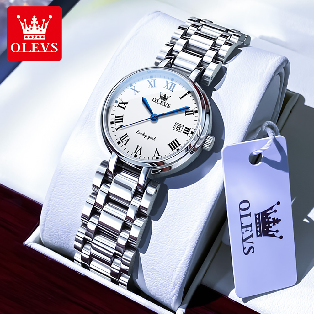 Luxury Watch Top 10 - OLEVS 5575 นาฬิกาข้อมือควอตซ์สำหรับผู้หญิง ดีไซน์หรูหรา แบรนด์ดัง พร้อมปฏิทิน