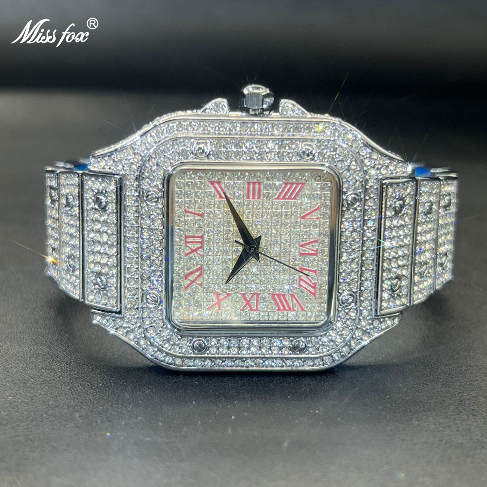 Luxury Watch Iceberg - นาฬิกาข้อมือผู้ชาย MISSFOX รุ่น Iced Out หน้าปัดสี่เหลี่ยมประดับเพชร