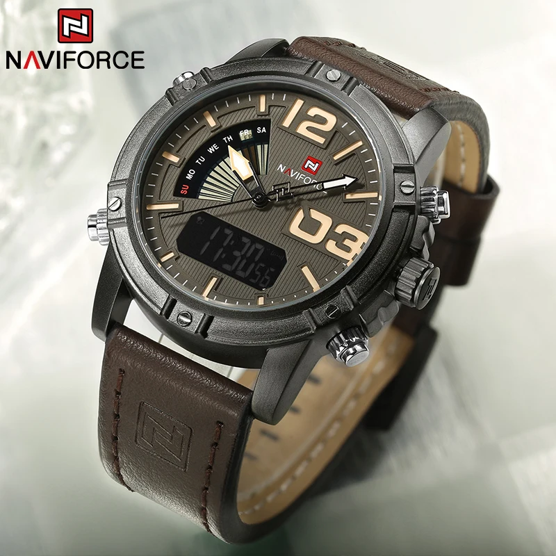 Luxury Watch Magazine - NAVIFORCE แบรนด์ชั้นนำนาฬิกาผู้ชายมัลติฟังก์ชั่น LED นาฬิกาข้อมือดิจิตอลสปอร์ตหรูหราทหารสายหนังควอตซ์อิเล็กตรอนนาฬิกาชาย