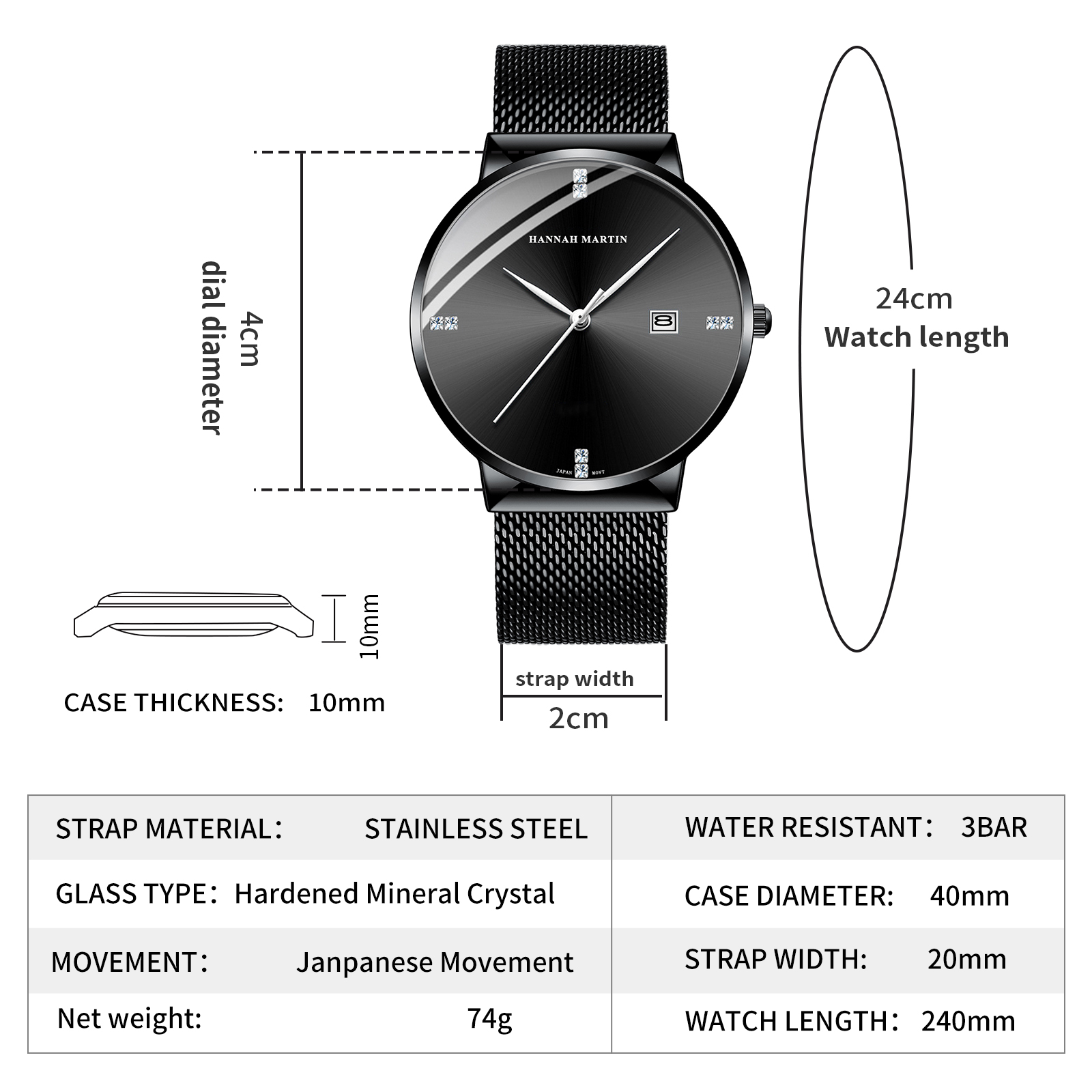นาฬิกาผู้ชาย HANNAH MARTIN สแต - Luxury Watch Top 10 บทวิจารณ์และราคา